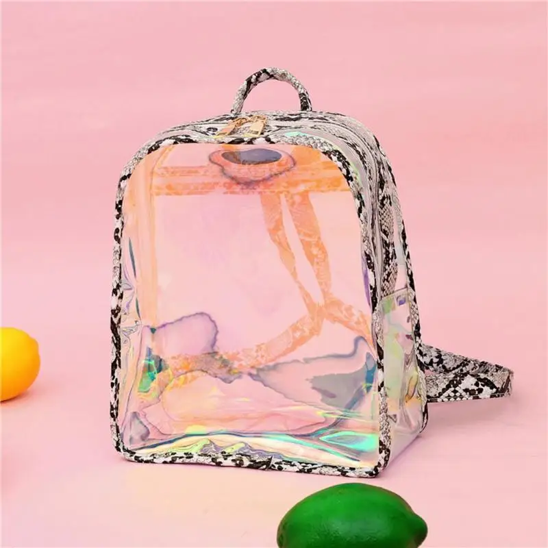 

2pcs/set Fashion Snake Print Transparent Backpacks Women PVC PU Leather Travel Shoulder School Bags Daily Book Bags Student Girl