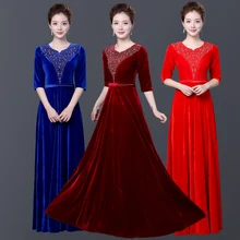 Распродажа, Новое поступление, женский костюм Disfraz Dj, китайский хор ханьфу, Золотое бархатное платье для выступлений в возрасте среднего и старшего возраста