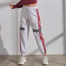 BINAND боковые карманы с буквенным принтом свободные женские спортивные брюки средняя эластичная талия светоотражающие полосы лайкра быстросохнущие женские брюки