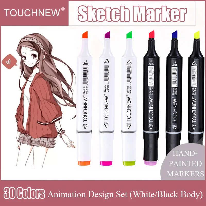 

TouchNew 30 Colors Artistic Brushes Dual Headed Alcoholic Oily based Markers Set For Drawing Animation Design Sketching Markers