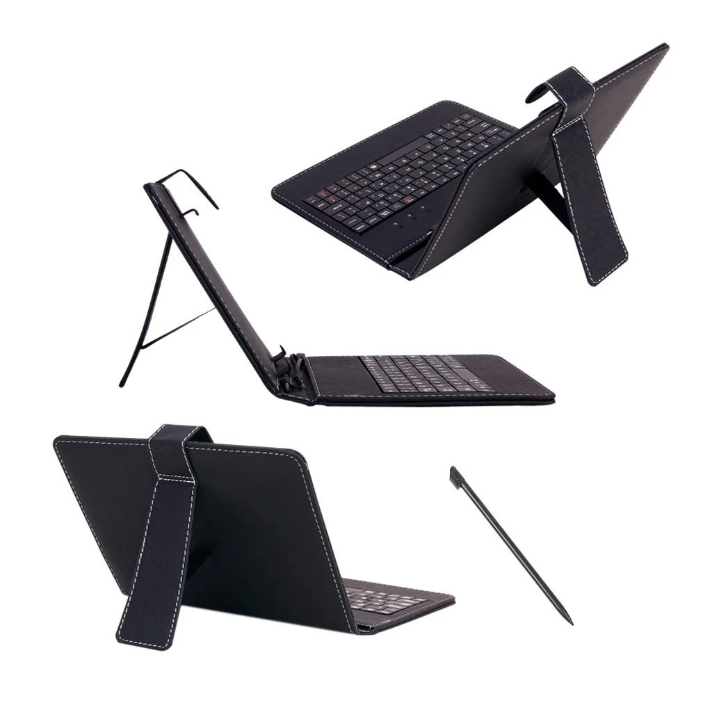 USB Keyboard and PU Leather Case with Stylus Holder Cover for Tablet PC