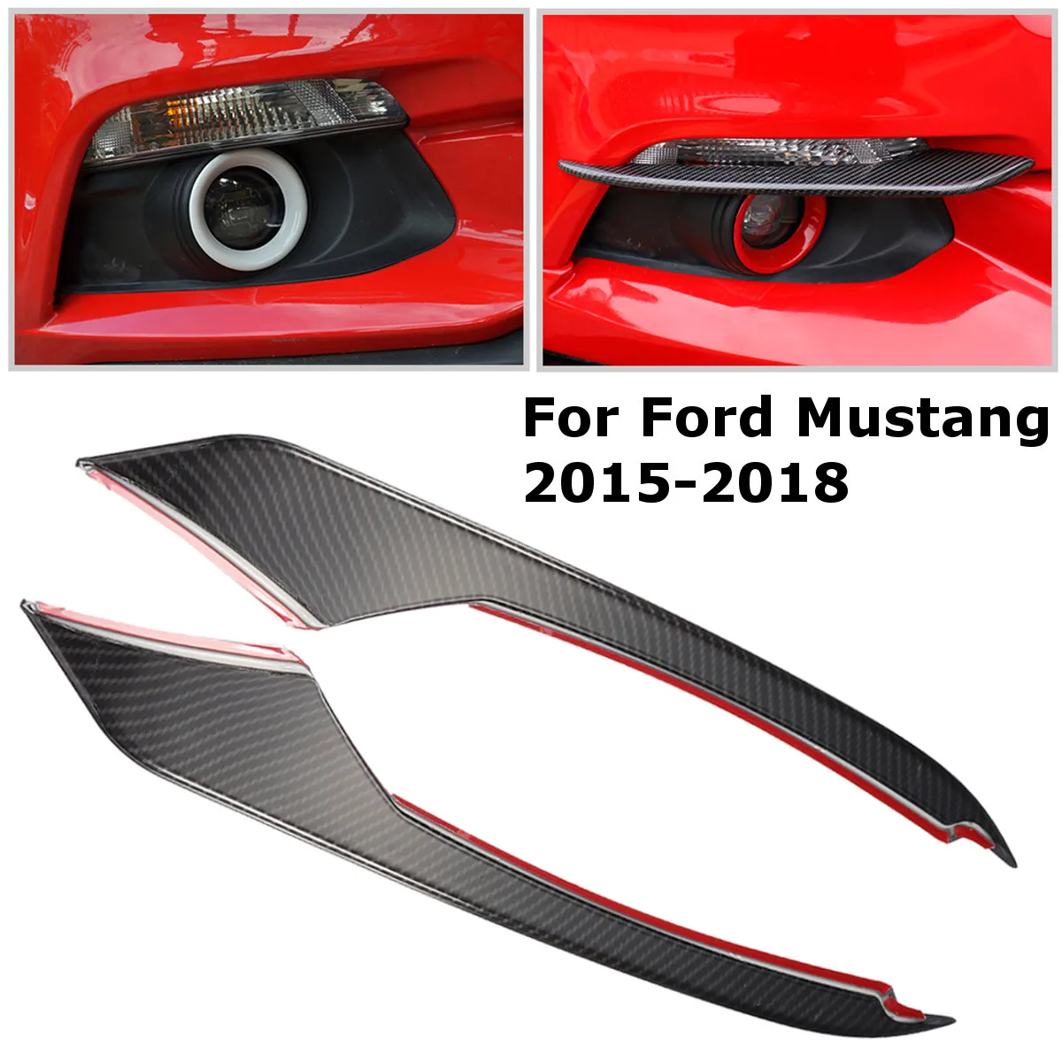 

Car Styling Black Carbon Fiber Front Head Fog Light Lamp Eyebrow Cover Automobile Bumper Eyelids For Ford-Mustang 2015-2018