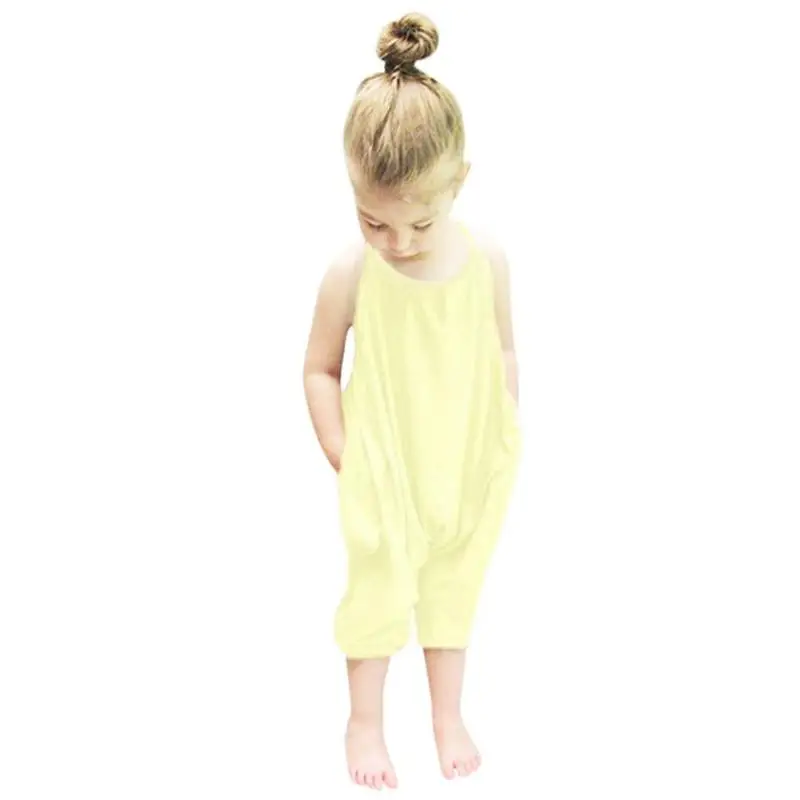 

Kids Summer Overalls Girls Kids Halter Rompers Harem Pants Cotton Sleeveless One-Piece Jumpsuit Breathable Soft Baby Clothing