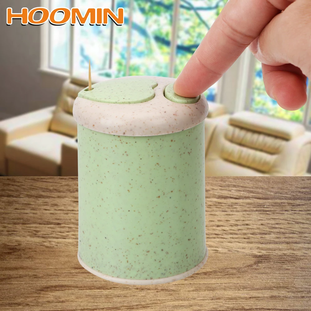 

HOOMIN Wheat Straw Toothpick Storage Box Automatic Toothpick Holder Toothpick Dispenser Home Decor Container