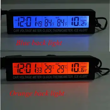 

High quality 12V/24V 3in1 Digital LCD Clock In/Out Car Thermometer Battery Voltage Monitor Brand New