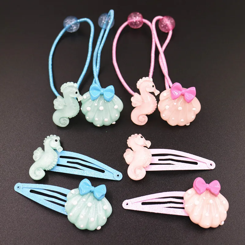 

2 PCS New Sea Horse Shell Princess BB Hairpins Kids Elastic Hair Bands Baby Headdress Children Hair Ropes Girls Hair Accessories