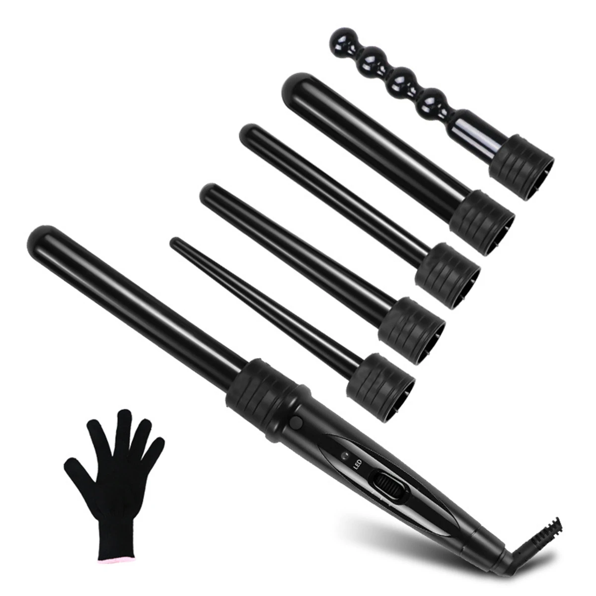 

6 in 1 Electric Hair Curling Wand Kit Interchangeable Tourmaline Ceramic Hand Curler Roller Set Styling Irons Machine 100-240V