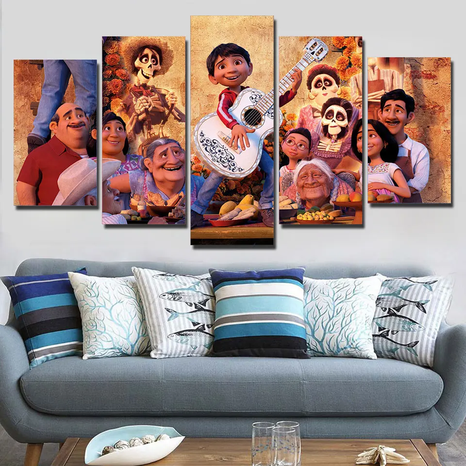 

Pictures Home Decor HD Printed Modern Canvas 5 Panel Movie Coco Families Painting Wall Art Modular Poster Frame Living Room