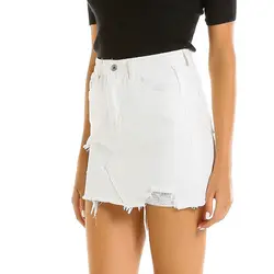 NORMOV 2019 Летняя Повседневная однотонная джинсовая юбка женская белая тонкая юбка А-силуэта с высокой талией джинсовая юбка