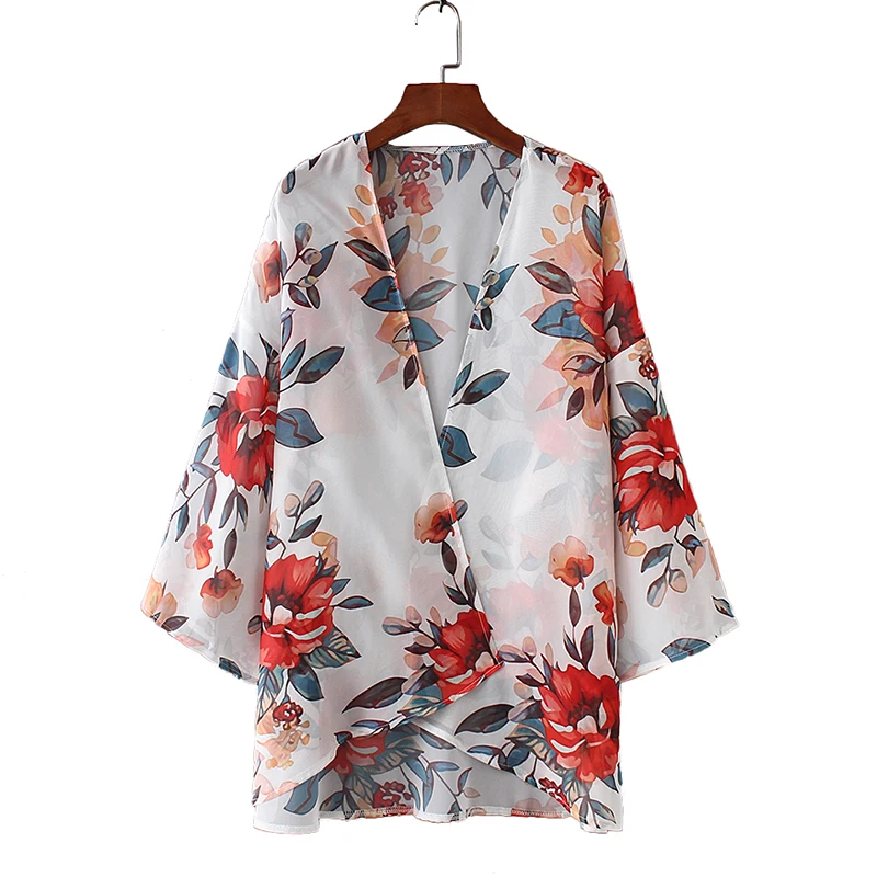 Boho женское повседневное винтажное кимоно кардиган дамское длинное шифоновое