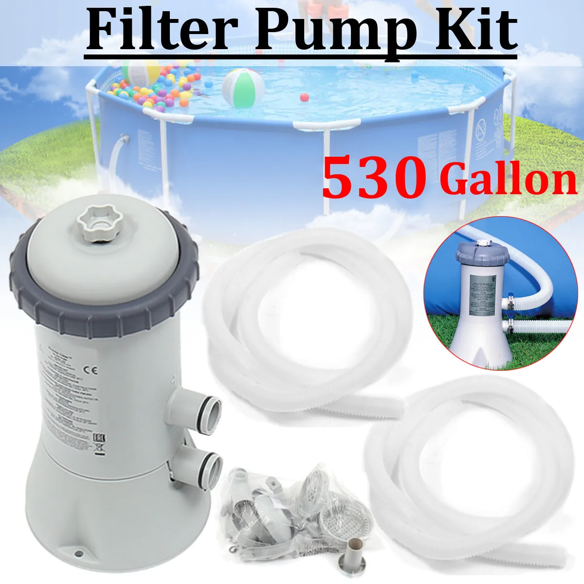 

220V Water Filter Pump Kit For Intex 530 Gallon Home Water Pool Universal Filter Pump Cycling Purifier Water Cleansing Machine