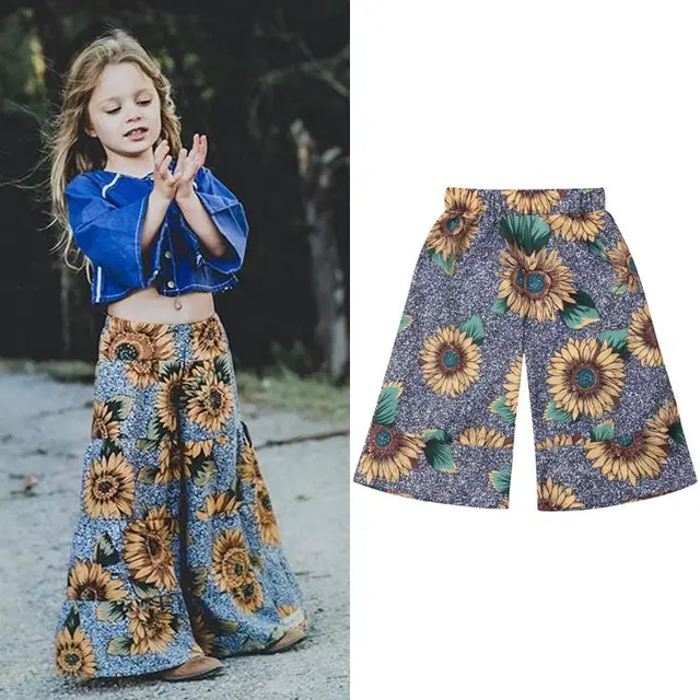 New Arrivels Flare Kids Baby Girl Floral Loose Trousers Toddler Casual