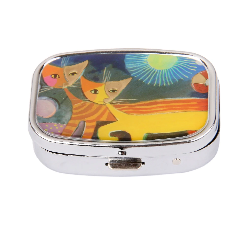 

Novelty Portable Pill Storage Box Container with Internal Mirror Couples Cats Moonlight Printed