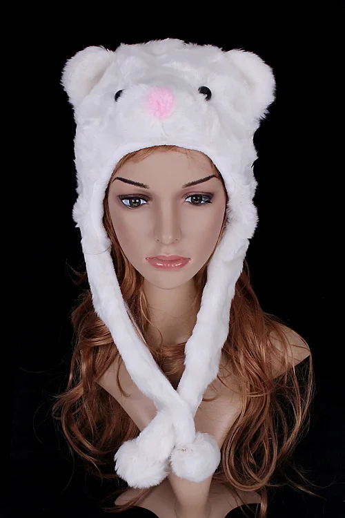 

Anself child cartoon plush animal hat thermal winter warm beanies ear protector Earmuffs cap With short Scarf Skullies headwear