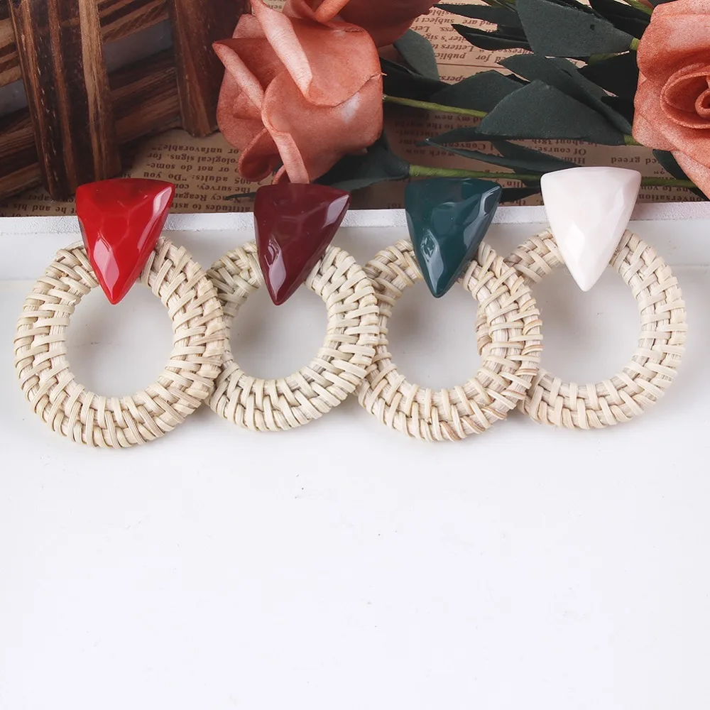 Женские винтажные серьги подвески из ротанга деревянные ручной работы смолы