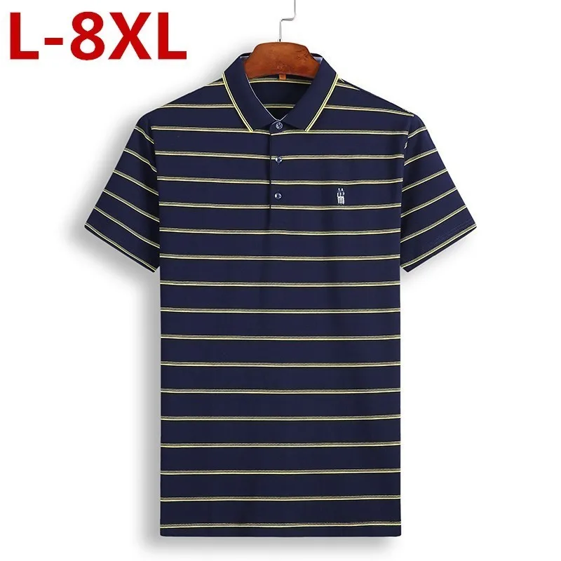 8XL 7XL мужские Поло рубашка Мужская Бизнес Повседневная летняя дышащая с коротким рукавом в полоску хлопок высокого качества полюсов 9803