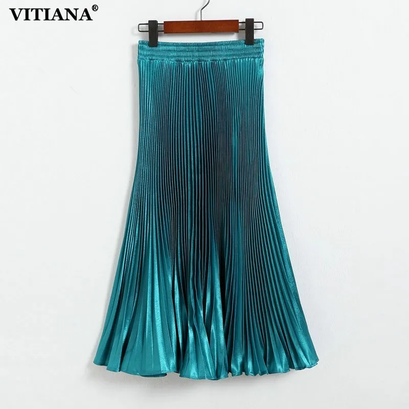 VITIANA Женская облегающая повседневная юбка с высокой талией, новинка, весна-осень, макси длинные плиссированные юбки миди для офиса, одежда для работы