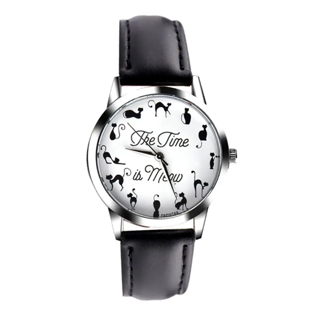 

New Relogio Novelty Cat Letter Dial Quartz Moment Faux Leather Band Couples Men's Women's Wrist Watches