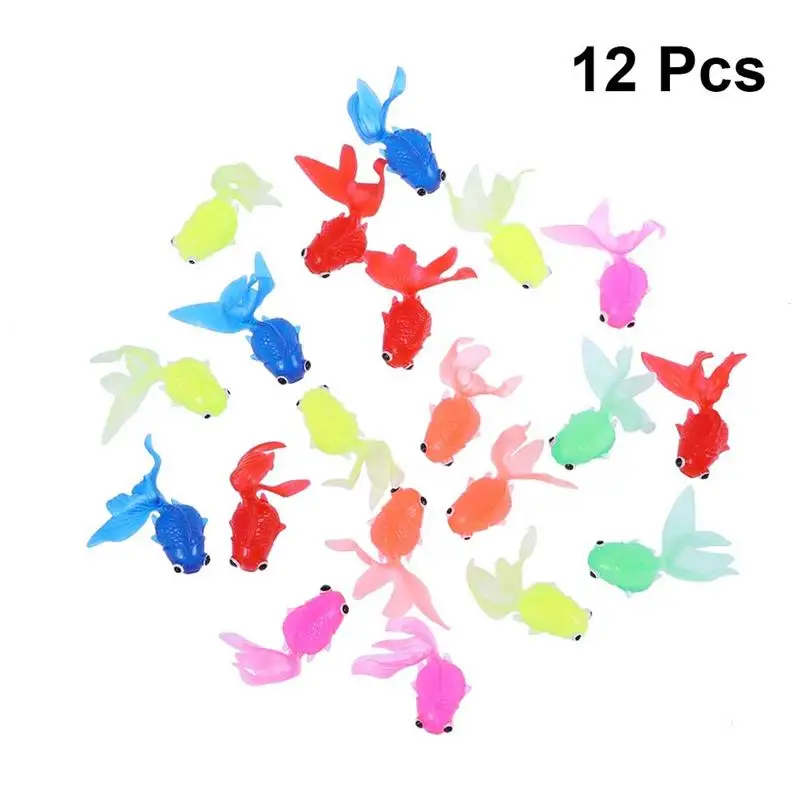 12pcs TPR Goldfish Toy Simulation Life like Mixed Color Realistic Funny Figure Set Goldfish