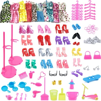 

NK One Set Doll Accessories Mix Sorts Dress Shoes Hangers Stand Bags DIY Play Cleaning House Toys For Barbie Doll Furniture DZ