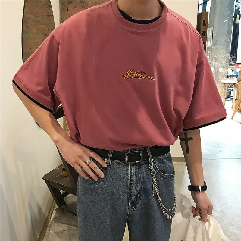 

2019 Spring And Summer New Hot Korean Version Of Hip Hop Retro Couple Solid Color Short-sleeved T-shirt Harajuku Streetwear Best