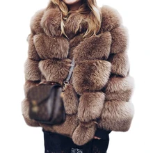 Новинка, зимние шубы из искусственного лисьего меха, женские, плюс размер, Толстая куртка, повседневная, стоячий воротник, повседневная верхняя одежда, искусственный мех, теплое пальто для женщин