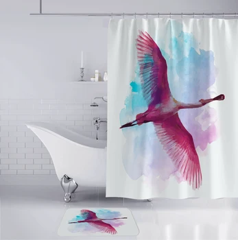 

Flamingo Bathroom Shower Curtain Can Choose with Rug 150x180/ 180x180 / 180x500cm for Home Decor Bath Mats 8 Designs