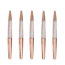 Ручка из розового золота с блестящими стразами ручка с черными чернилами-6 шт. и 6 дополнительных заправок(розовая золотая металлическая ручка 6 шт. в упаковке)-SCLL