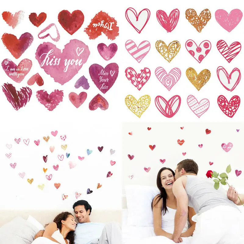 3 Styles Romantic Wall Sticker Removable Love Hearts Decal Home Room
