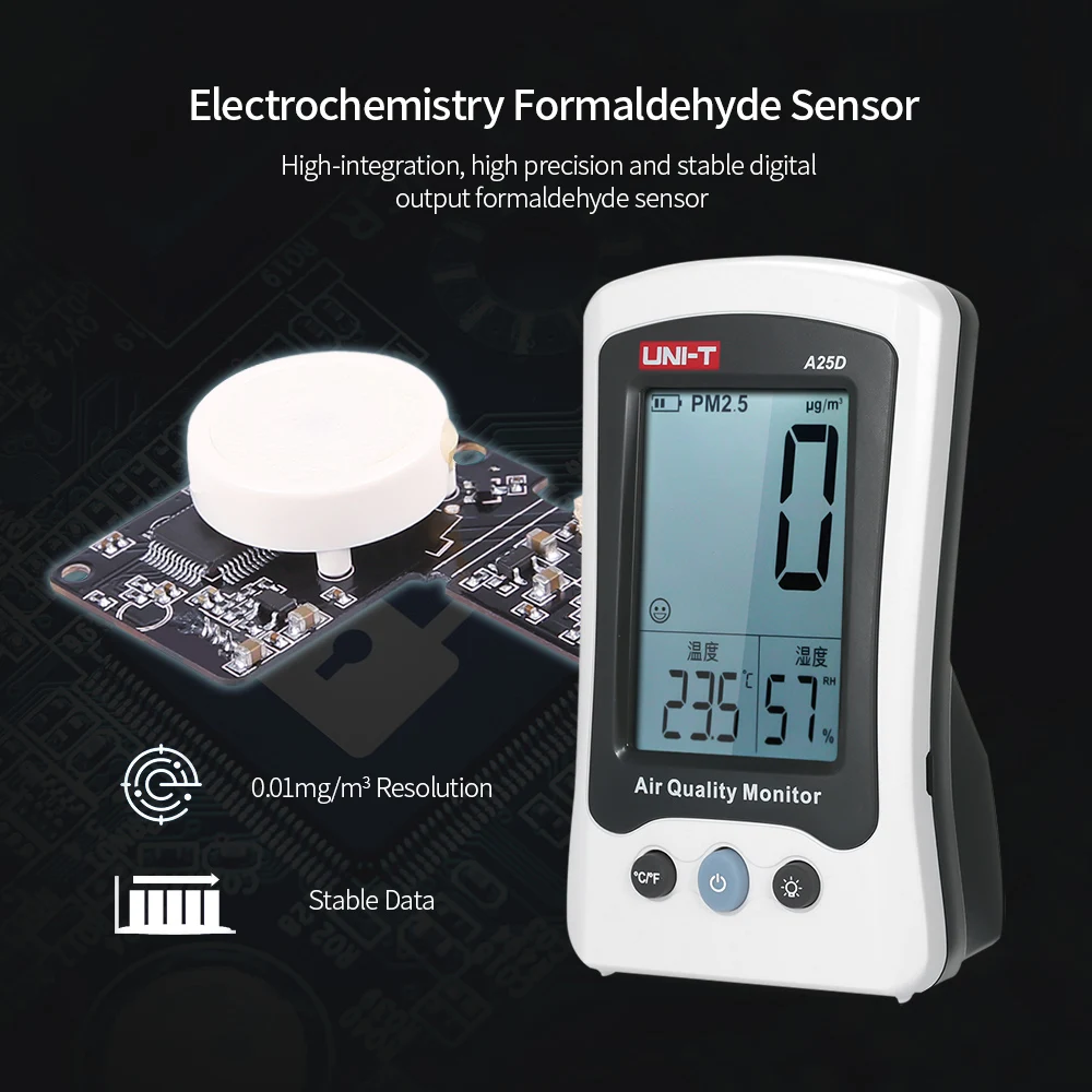 3 в 1 A25D PM2.5 детектор термометр для измерения влажности перезаряжаемый монитор качества воздуха высококачественный газовый анализатор C F переключаемый