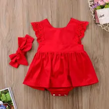 Новое поступление, рождественское красное детское кружевное платье-комбинезон с оборками для маленьких девочек, детские рождественские праздничные платья принцессы для девочек хлопковый костюм для новорожденного