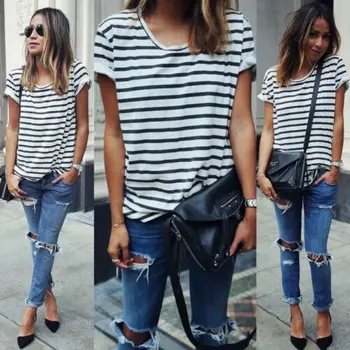 

Women's Summer Casual Knitted stripe Long Sleeve T-Shirt Sweater Cardigan Coat Striped Regular Top