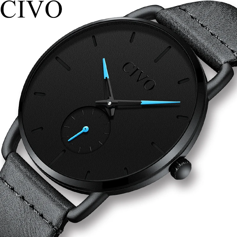 

CIVO Sport Casual Men Watches Waterproof Analogue Quartz Wrist Watch 2019 New Unique Design Leather Strap Watch Men Reloj Hombre
