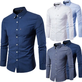 

Men Shirts Europe Size New Arrivals Slim Fit Male Shirt Solid Long Sleeve British Style Cotton Men's Shirt