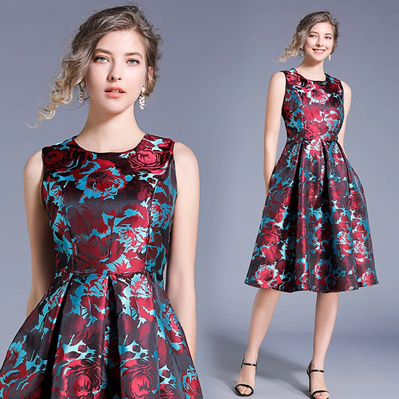 

Trench Dress Printed Dress 2019 Designer Women Slim Waist Runway Dress sleeveless Luxury party rose