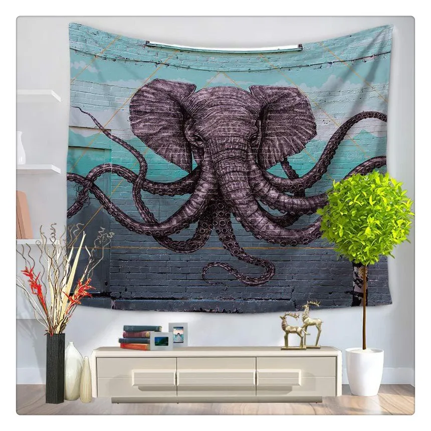Творческий слон гобелен настенный декоративное покрывало, декор полиэстер ламы с гардины для окон Йога