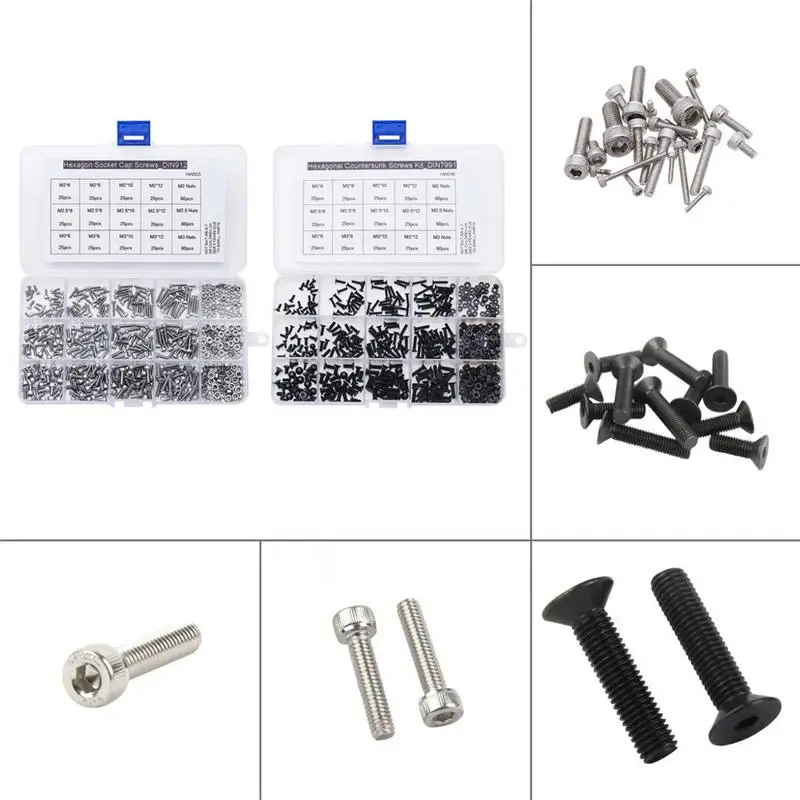 

480PCS M2 M2.5M3 DIN7991 Stainless Steel Hexagon Socket Button Head Cap Screws Set Fastener Assortment Kit Round Head Screws
