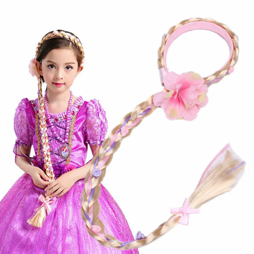 

New Rapunzel Princess Tangled long wig cosplay Animation wig for kids Cosplay Weaving Braid Tangled Rapunzel Headband Hair Wig