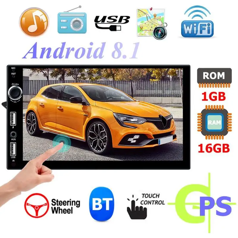 

7 in 2 Din QUAD-core Android 8.1 Car MP5 Player+ Phonelink+ Bluetooth Music Player+ FM Radio+ WiFi GPS Navi w/ Rear View Camera