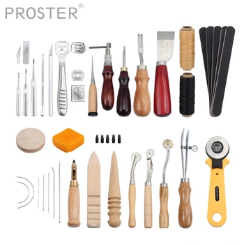 

Proster 37Pcs for Leather Craft Punch Tools Kit Stitching Carving Working Sewing Saddle Groover Sewing Saddle Groover Hand Tools