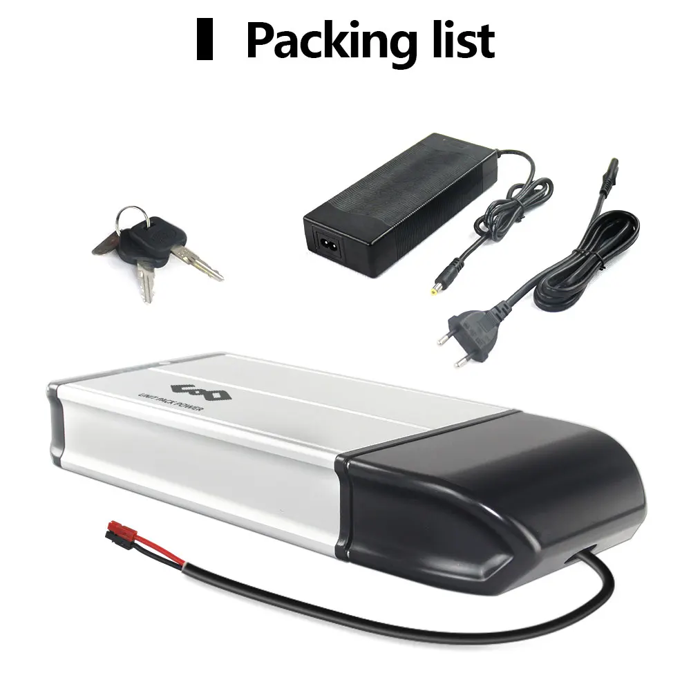 

US EU No Tax Electric Bicycle Rear Rack Battery 36V 17.4Ah eBike Li-ion Battery pack with BMS 2A Charger