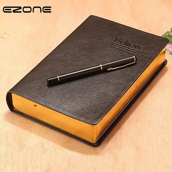

EZONE Pure Cowhide Cover Thick Notebook A7 White Golden Edge Notepad Blank Page Line Page Diary Office School Stationery Supply