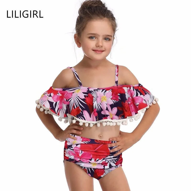 

LILIGIRL Children Summer Clothes Sets 2019 New Baby Girls Print Swimsuit bikini for Toddler Kids Beach Swimmer Clothing Costume