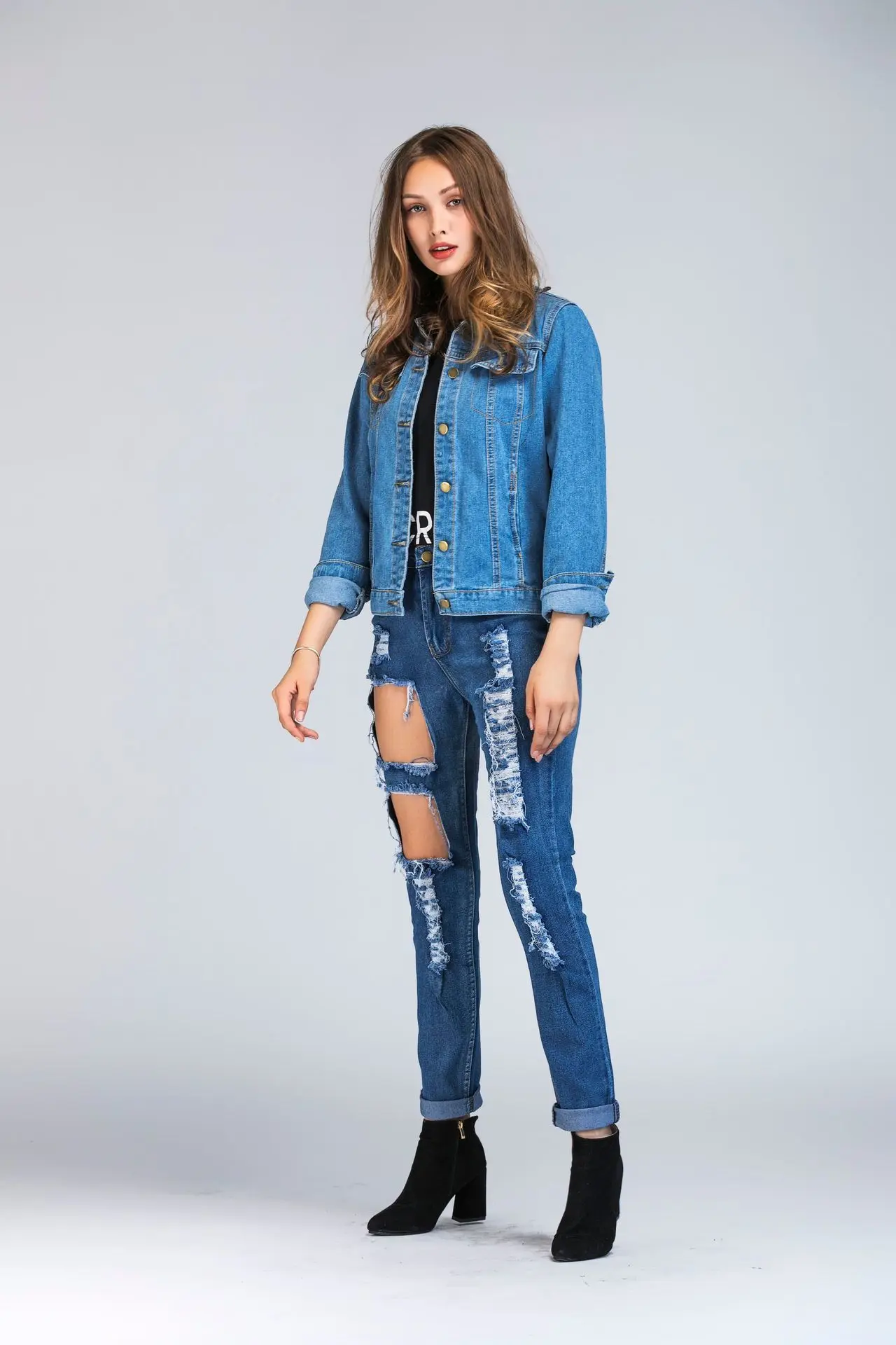 Women Basic Denim Coats Autumn Vintage Rose Letter Embroidery Jacket Long Sleeve Loose Plus Size 5XL Jeans Jackets Girls Outwear