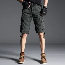Мужские новые летние повседневные многокарманные камуфляжные Хлопковые Бриджи мужские однотонные свободные камуфляжные до колен мужские Промытые Шорты большого размера
