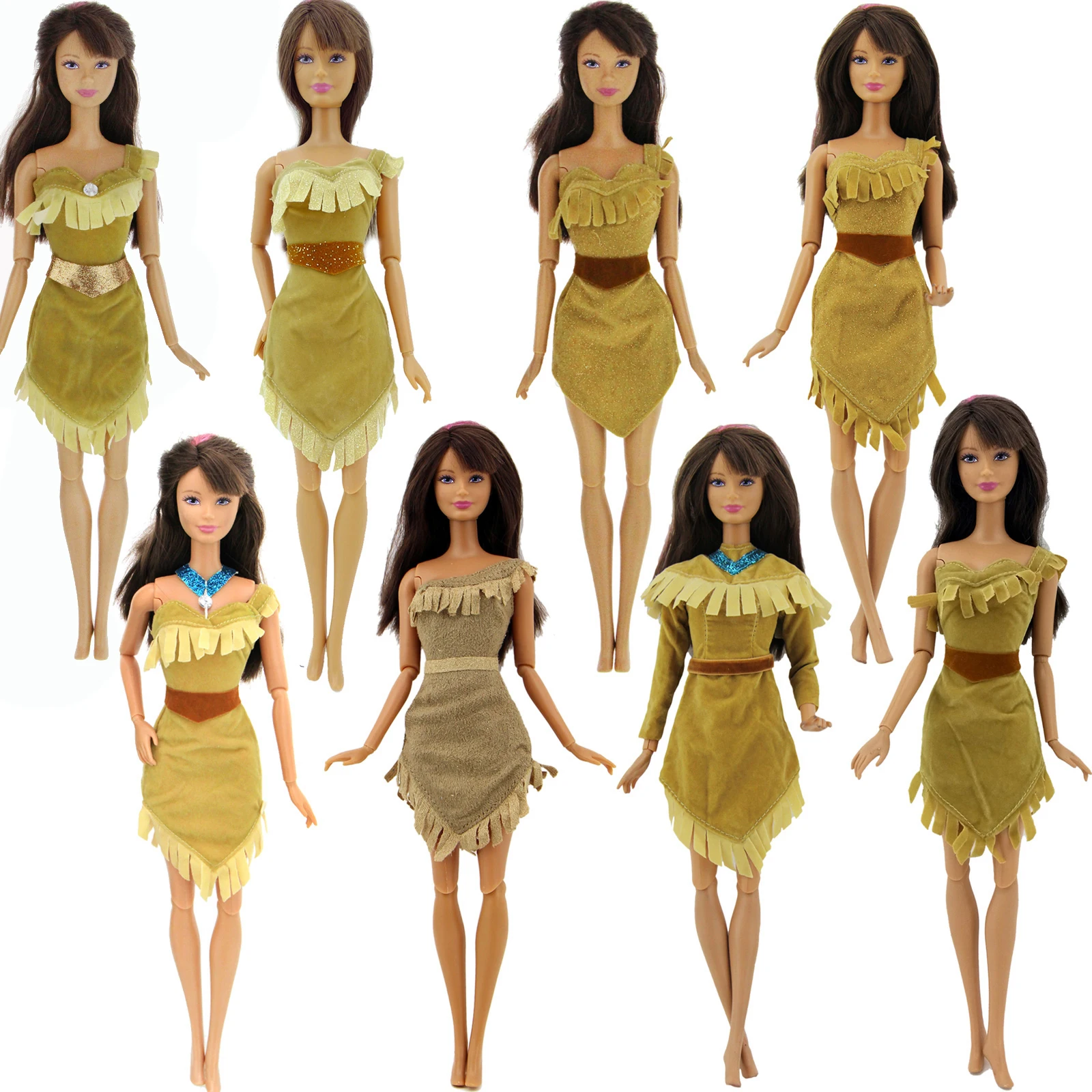 Лот, желтое мини-платье с одним плечом для принцессы Pocahontas, классические Мультяшные аксессуары для кукольного домика, Одежда для куклы Барби, игрушки