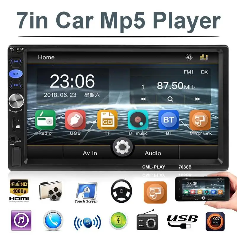 

VODOOL 7038B 2Din 7 inch Car Multimedia MP5 Player FM Radio Bluetooth Head Unit with Remote Control Car Intelligent Music Player