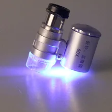 Мини 60X микроскоп светодиодный Ювелирная Лупа УФ детектор валюты Портативный Лупа увеличительное стекло глаз объектив с светодиодный светильник 1 шт