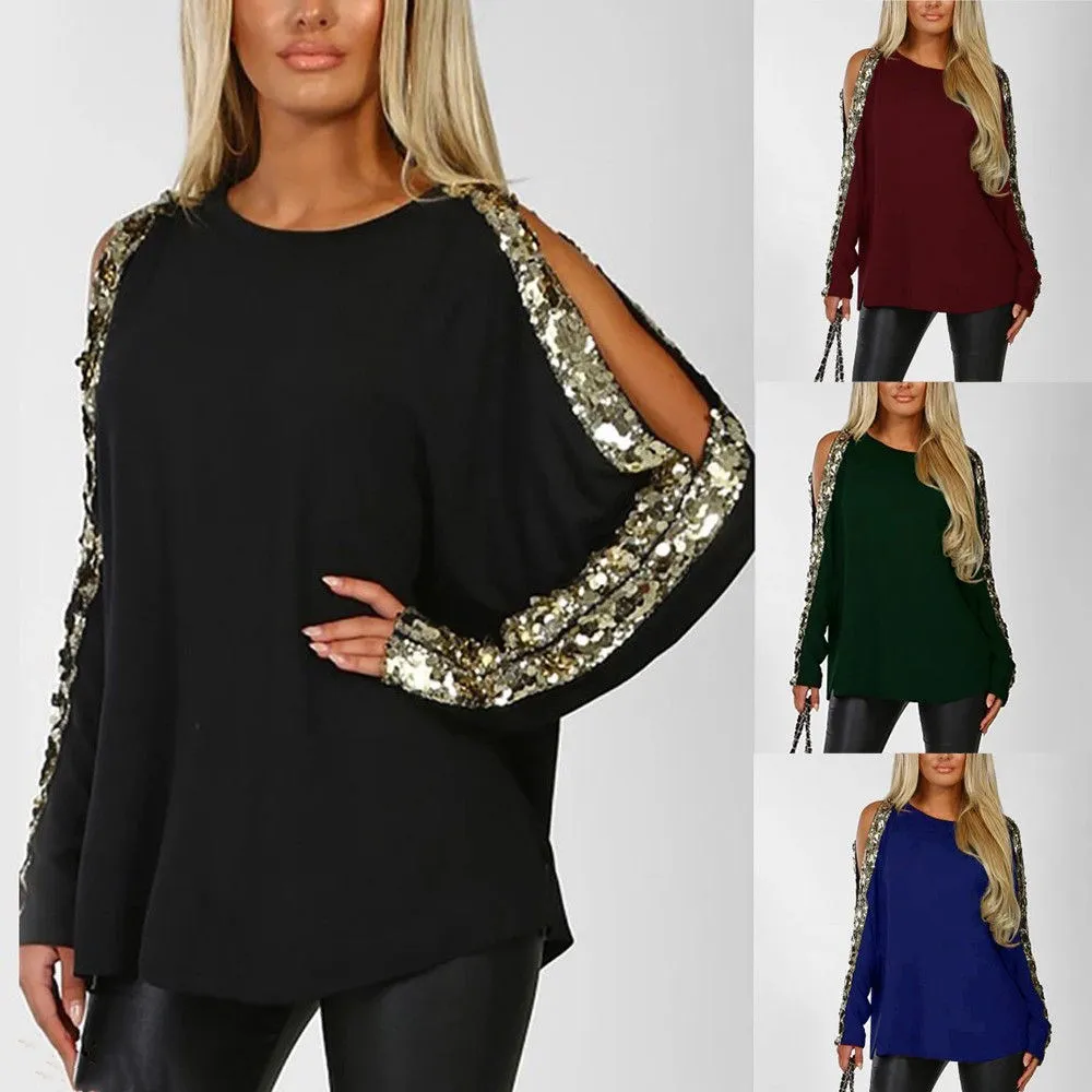 

2019 Newest Style Women Spring Summer Clothing Autumn Sequin Long Sleeve T-shirt Ladies Casual Bling Tops Plus Size S-XXL
