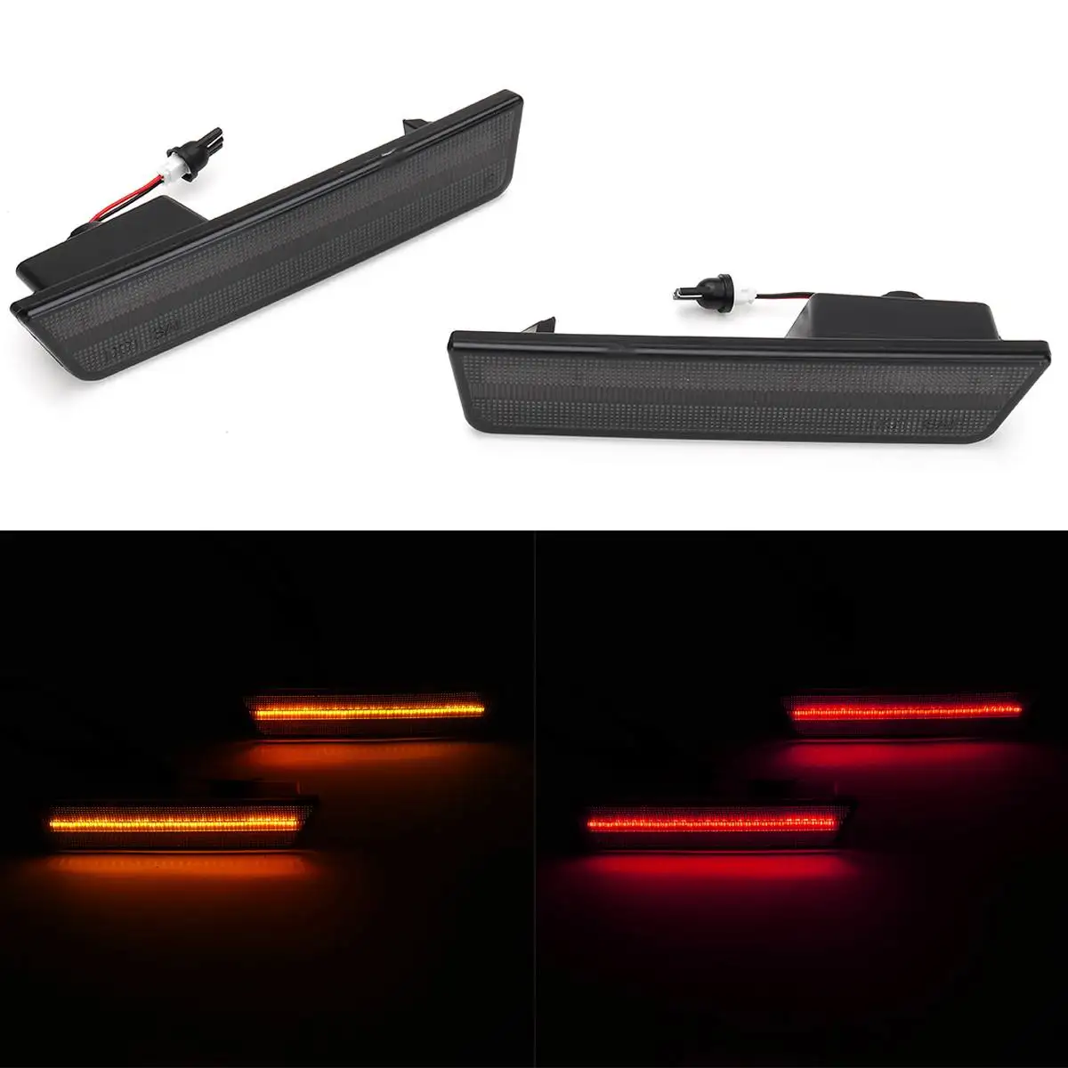 

2Pcs/set For 2008-2014 For Dodge Challenger Smoked Lens Front Red LED Rear Amber Light Side Marker Lamps LED Lights